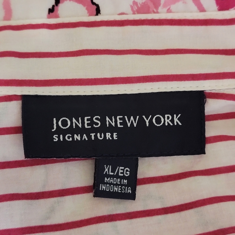 Jones New York Signature Pink Multicolored Button Down Blouse Women's Size XL - Picture 3 of 9